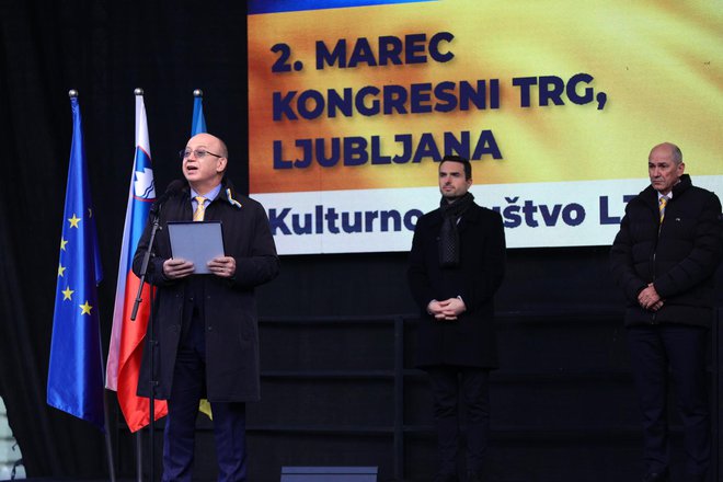 Govoril je tudi ukrajinski veleposlanik v Ljubljani Mihajlo Brodovič.&nbsp;FOTO: Črt Piksi/Delo
