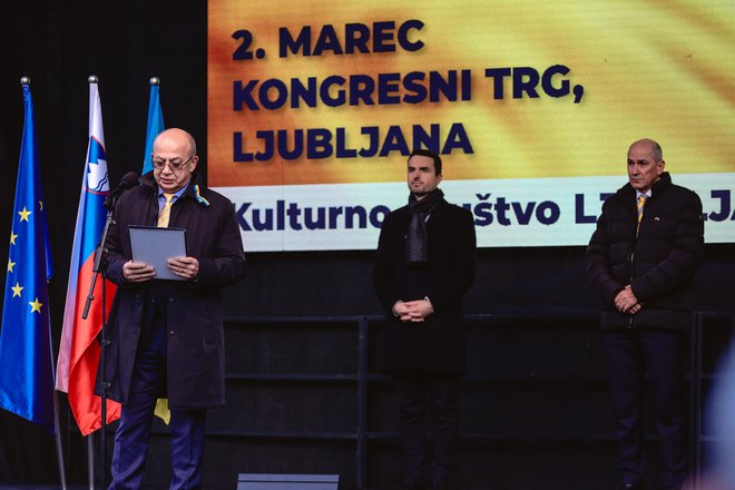 Govoril je tudi ukrajinski veleposlanik v Ljubljani Mihajlo Brodovič. FOTO: Črt Piksi/Delo
