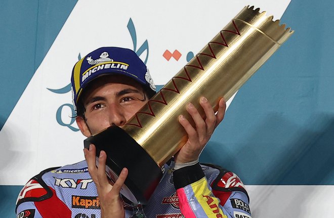 Enea Bastianini je slavil krstno zmago v motoGP. FOTO: Karim Jaafar/AFP
