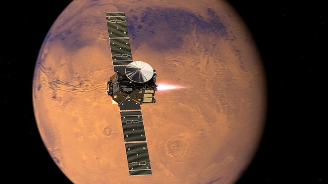 Satelit TGO je v Marsovi orbiti od oktobra 2016. FOTO: Esa/ATG Medialab
