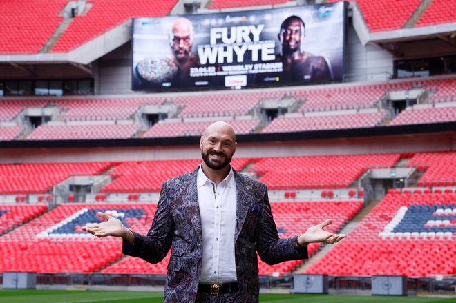 Tyson Fury bo aprila še zadnjič stopil v ring, njegov nasprotnik na Wembleyju bo Dillian Whyte. FOTO: Andrew Couldridge/Reuters
