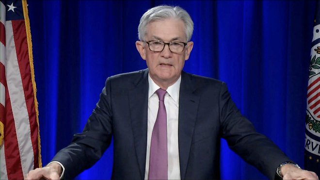 V ameriški centralni banki, ki jo vodi Jerome Powell, so dvignili ključno obrestno mero na 0,25 odstotka in&nbsp;sporočili, da bo ta konec tega leta v razponu med 1,75 in dvema odstotkoma. Foto: Federal Reserve Via Reuters
