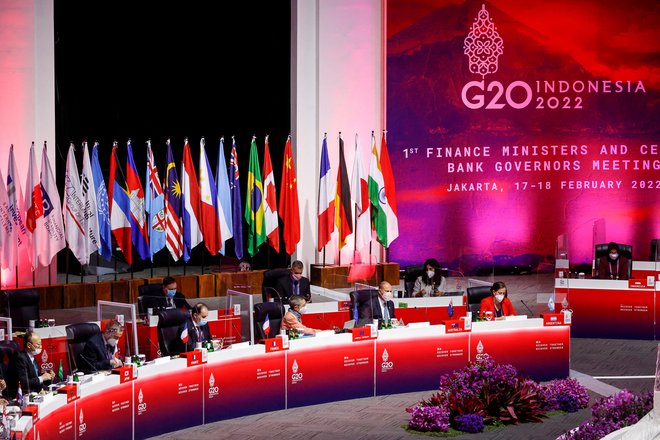 Finančni ministri in vodje centralnih bank članic G20 so se v Džakarti srečali že februarja. FOTO: Mast Irham/Pool/Reuters
