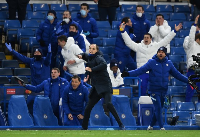 Thomas Tuchel ima lepe spomine na lanski polfinalni dvoboj z Real Madridom, po 1:1 v Španiji je bilo bilo v Angliji 2:0. FOTO:&nbsp;Toby Melville/Reuters
