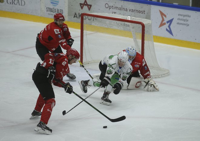 Pred enim letom so igrali Jeseničani v domačem finalu z Olimpijo, zdaj pa se borijo v finalu alpske lige z Asiagom. FOTO&nbsp;Jože Suhadolnik/Delo
