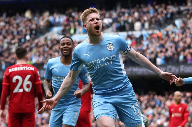 Kevin De Bruyne se je takole veselil gola. FOTO: Carl Recine/Reuters
