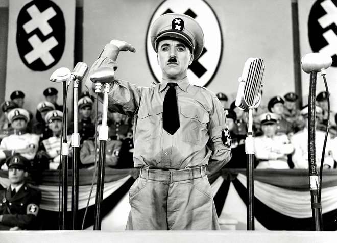 Veliki diktator je bil prvi zvočni film Charlieja Chaplina in tudi finančno najuspešnejši.&nbsp;FOTO: Wikipedija
