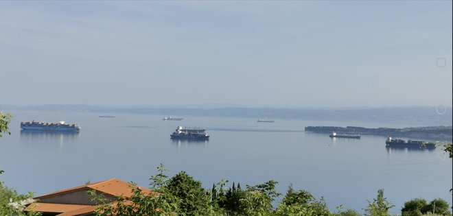 Ladje zaradi računalnikov čakajo na sidrišču. Očitno so se v Luki slabo pripravili na prehod na novi program. Toda ladje čakajo tudi pred Trstom (v ozadju). FOTO: Boris Šuligoj
