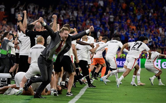 Veselju v nemškem taboru ni bilo videti konca. FOTO: Javier Soriano/AFP
