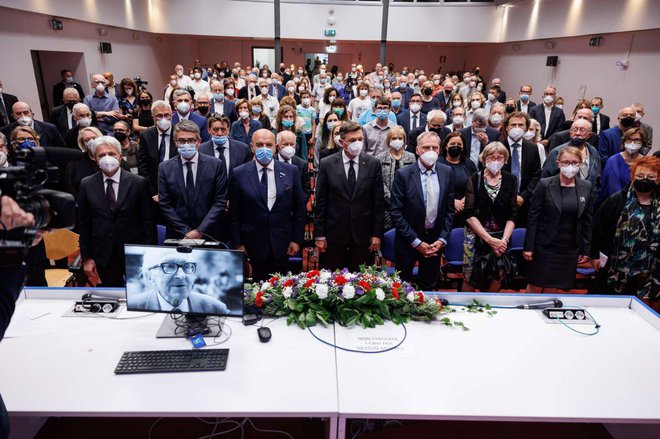 
Žalna seja v spomin na tržaškega pisatelja Borisa Pahorja, ki se jo je udeležil tudi predsednik republike Borut Pahor. 01.06.2022, Italija, Trst.