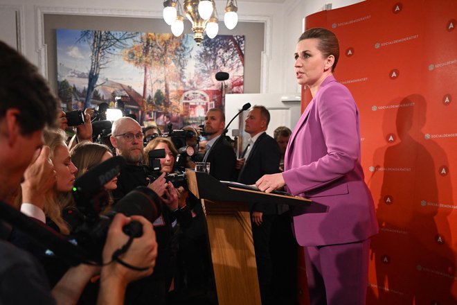 Danska premierka Mette Frederiksen po razglasitvi rezultatov včerajšnjega referenduma. FOTO:: Philip Davali/AFP
