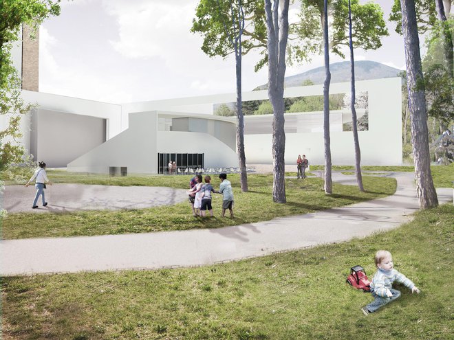 Arhitektura letnega gledališča bo bela, v njej se bosta prepletala vidni beton in klasičen omet, navezovala se bo na sosednji stavbi gledališča in knjižnice.
