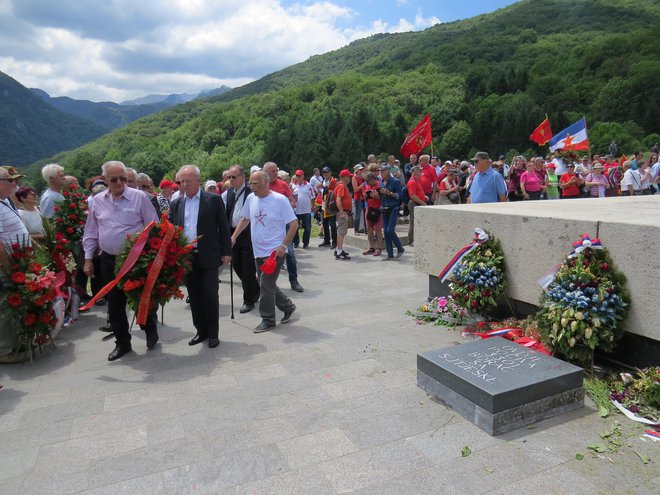 Predstavniki vseh borčevskih organizacij iz nekdanje Jugoslavije so pred kostnico padlih bork in borcev skupaj položili venec. FOTO: Bojan Rajšek/Delo
