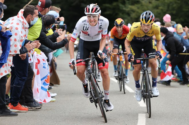 Tour de France 2022 bo ponudil spet veliki boj Tadeja Pogačarja in Primoža Rogliča za skupno zmago. FOTO: Kenzo Tribouillard/AFP
