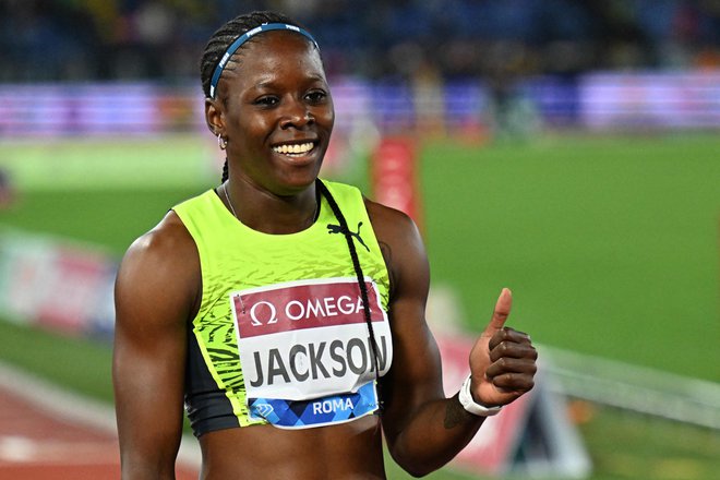 Shericka Jackson, na fotografiji z diamantne lige v Rimu, je zablestela na zadnji dan državnega prvenstva v Kingstonu.&nbsp;FOTO: Alberto Pizzoli/AFP
