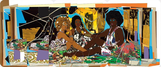 Mickalene Thomas: Zajtrk na travi: tri temnopolte ženske, 2010
