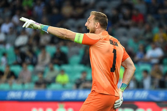 Jan Oblak med uvodno tekmo letošnje sezone lige narodov s Švedsko na štadionu Stožice v Ljubljani. FOTO: Jure Makovec/AFP
