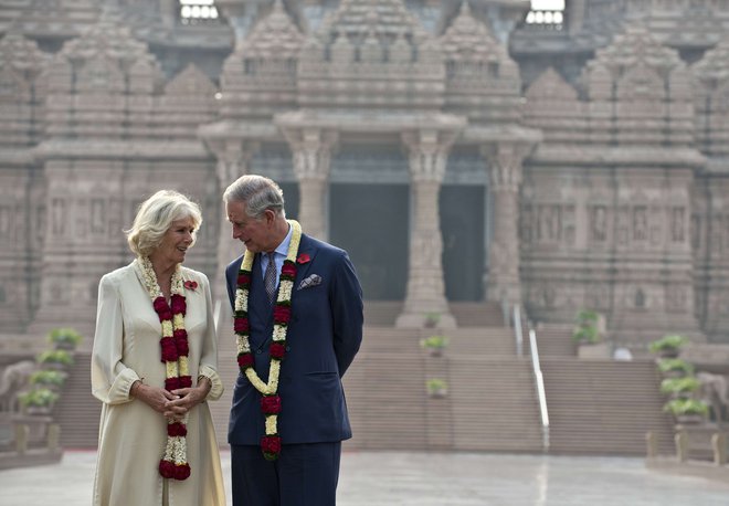 Charlesa pogosto spremlja na uradnih poteh. Fotografija je nastala leta 2013 pred templjem Akšardam v New Delhiju. FOTO: Prakash Singh/AFP
