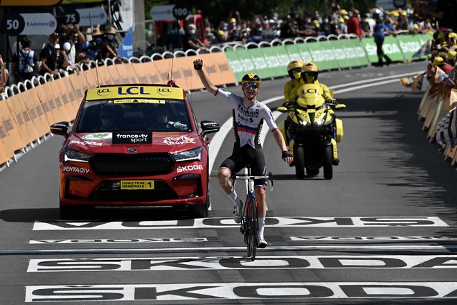 Matej Mohorič, zmagovalec lanske 19. etape od Morenxa in Libourneja, dolge 207 kilometrov. FOTO: Philippe Lopez Afp
