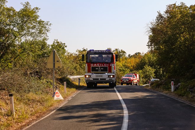 Danes se je z ognjem bojevalo 143 gasilcev s pomočjo 44 gasilskih vozil. FOTO: Črt Piksi/Delo
