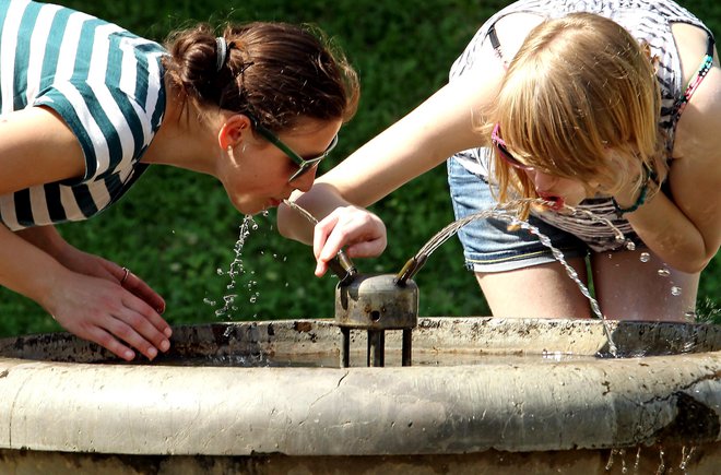 Prizor pitja vode iz ljubljanskega Tivolija. FOTO: Matej Družnik/Delo&nbsp;
