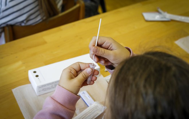 Učenci in dijaki se bodo od začetka šolskega leta samotestirali doma, če bodo imeli okužbo dihal. S tem želijo preprečiti, da bi okužena oseba sploh prišla v šolo. FOTO: Matej Družnik/Delo
