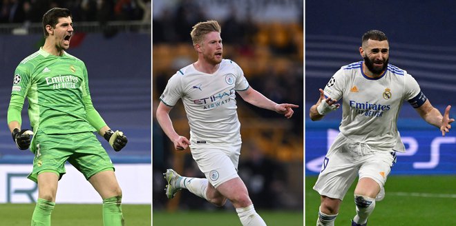 Izbirajo med tremi, to so: Thibaut Courtois, Kevin De Bruyne in Karim Benzema FOTO: Javier Soriano/AFP
