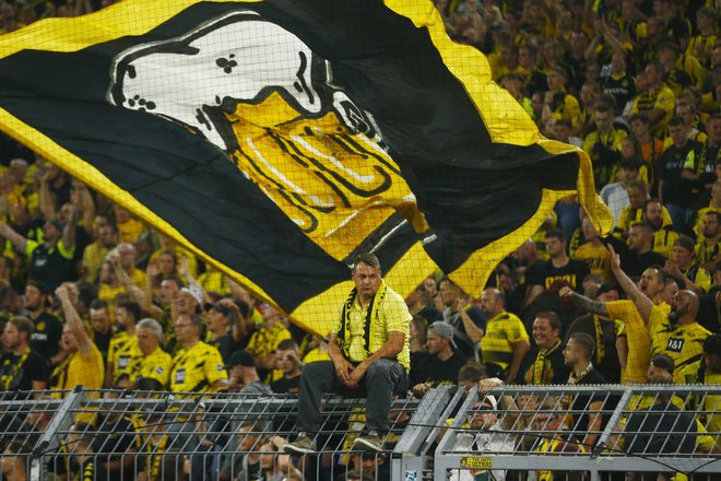 Navijači dortmundske Borussie na petkovi tekmi 1. nemške bundeslige s Hoffenheimom.&nbsp;FOTO: Thilo Schmuelgen/Reuters
