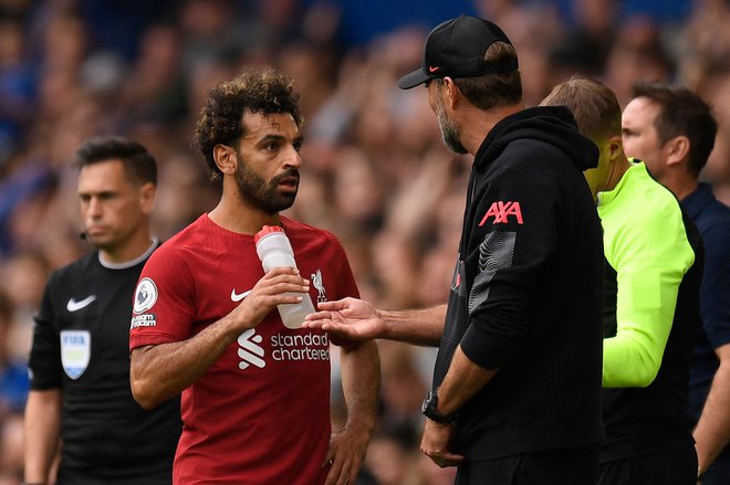 Mohamed Salah v novi sezoni na novem položaju ne blesti, česar se zaveda tudi trener Liverpoola Jürgen Klopp. FOTO: Oli Scarff/AFP
