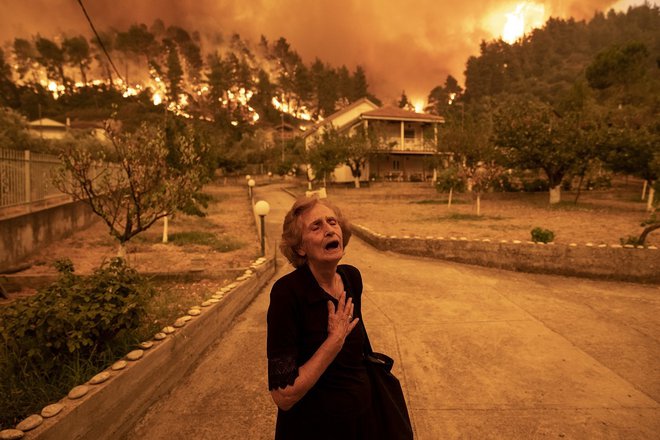 Gozdni požar na Evboji lansko poletje FOTO: Konstantinos Tsakalidis/Bloomberg
