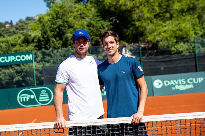 Blaz Kavčič&nbsp;and Aljaž&nbsp;Bedene med nedavnim dvobojem z Estonci v Portorožu. FOTO: Matic Klanšek Velej/Sportida
