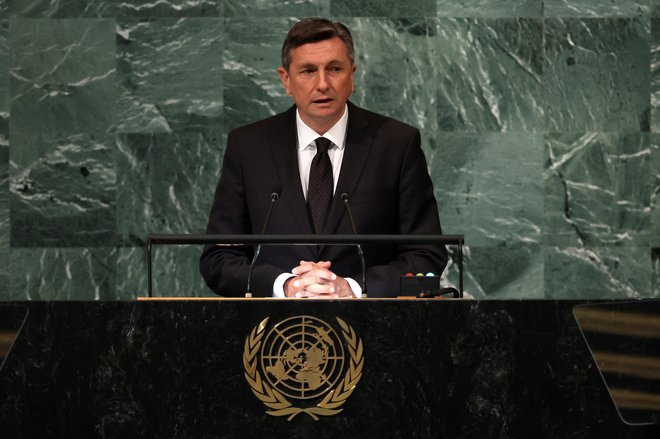 Slovenski predsednik Borut Pahor med nastopom na splošni razpravi 77. generalne skupščine OZN.&nbsp;FOTO:&nbsp;Brendan Mcdermid/Reuters
