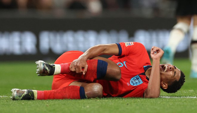 Angleški reprezentant Jude Bellingham med tekmo lige narodov z Nemčijo na domačem Wembleyju.&nbsp;FOTO: Carl Recine/Reuters
