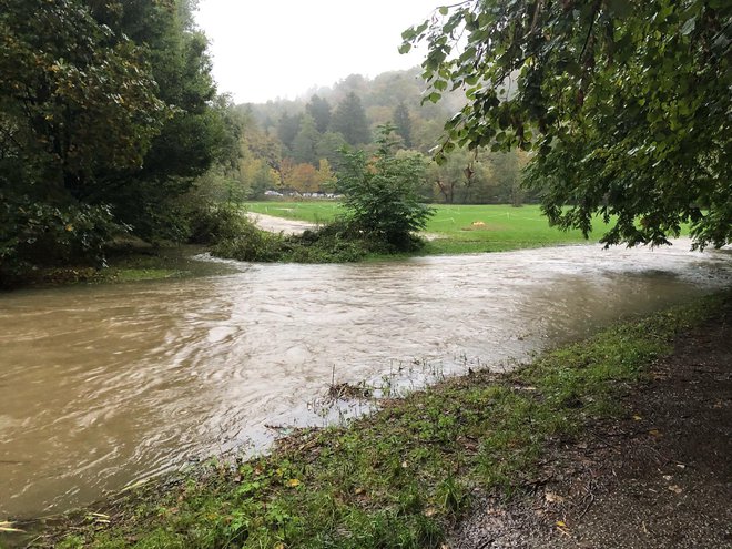 Gradaščica se razliva. FOTO: Tanja Jaklič/Delo
