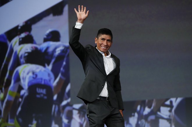 Nairo Quintana na lanski predstavitvi trase dirke po Franciji 2022. FOTO: Gonzalo Fuentes/Reuters
