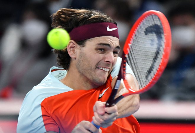 Taylor Fritz (na fotografiji) med obračunom s Kanadčanom&nbsp;Denisom Shapovalovom.&nbsp;FOTO: Kazuhiro Nogi/AFP
