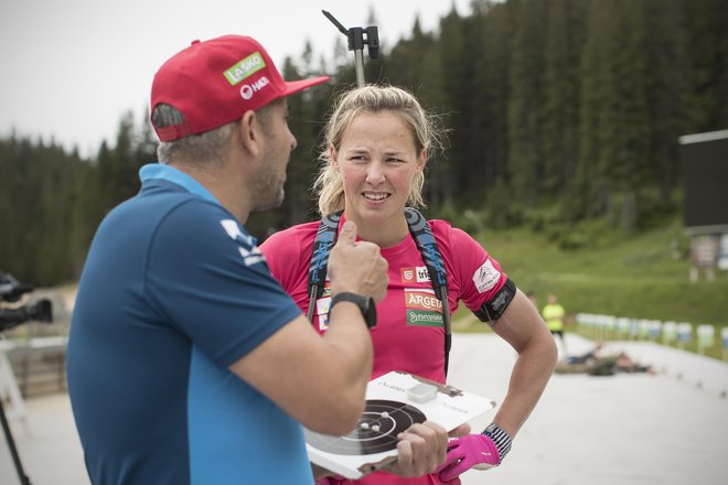 Anamarija Lampič in trener Ricco Gross. FOTO: Jure Eržen/Delo
