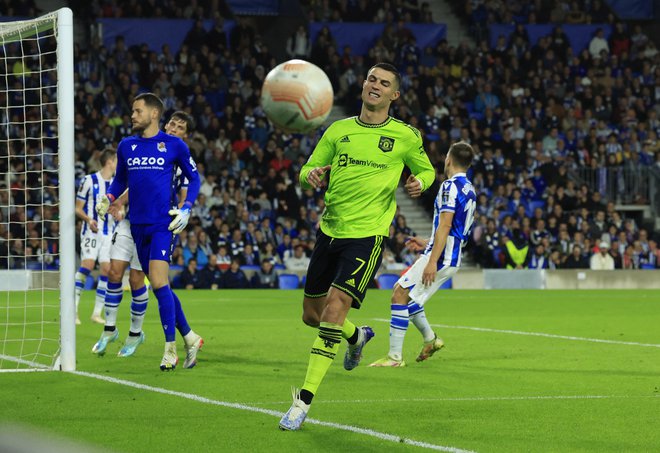 Cristiano Ronaldo v majici Manchester Uniteda na gostovanju v Španiji. FOTO: Vincent West/Reuters
