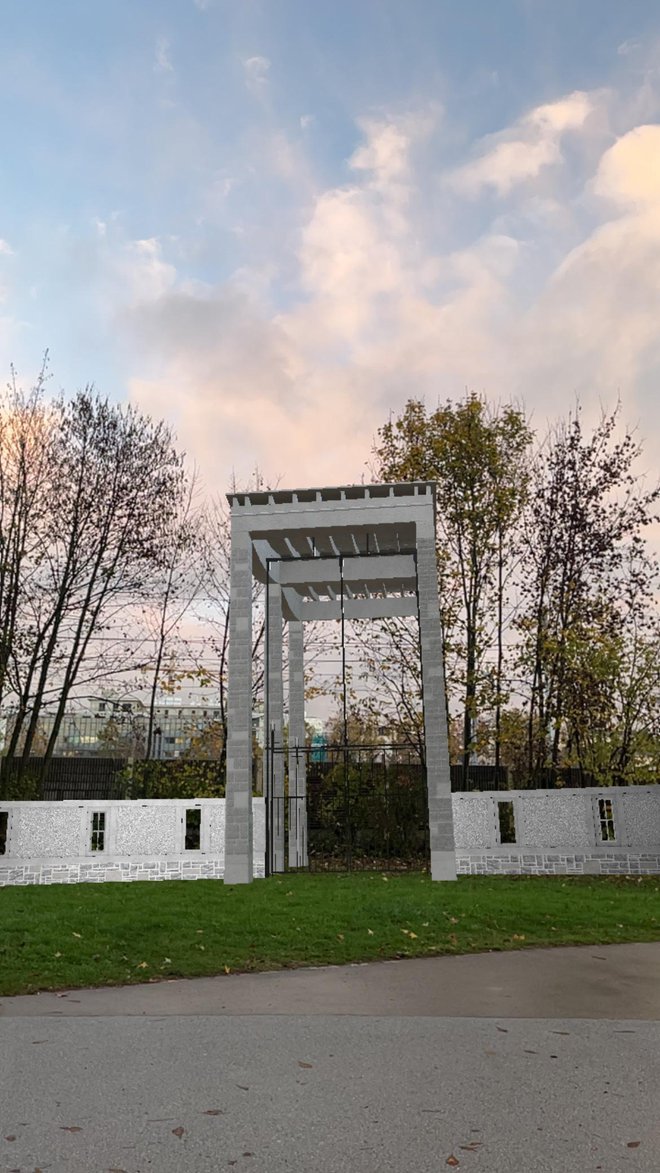 Iz ljubljanskega Tivolija je poslej mogoče poslati tudi svojevrstno e-razglednico: s Plečnikovim baldahinom, ki ga danes ni več. FOTO: arhiv Odprtih hiš Slovenije
