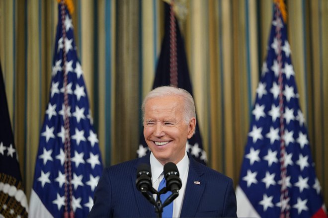 Predsednik Joe Biden je zadovoljen z demokratskimi dosežki na volitvah.&nbsp;Foto Mandel Ngan/Afp
