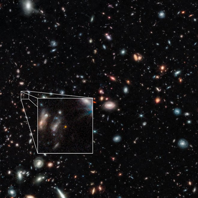Teleskop James Webb je s kamero NIRCam morda odkril najbolj oddaljene galaksije v vesolju do zdaj. FOTO:&nbsp;ESA, NASA, CSA, STScI/AFP
