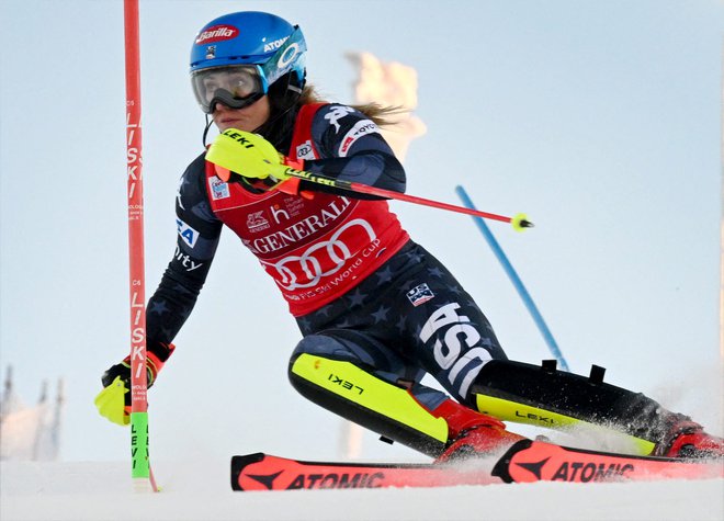 Mikaela Shiffrin je vodila že po prvi vožnji. FOTO: Jussi Nukari/AFP
