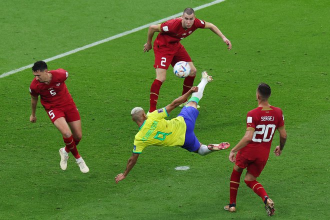 Brazilski napadalec Richarlison je bil junak zmage nad Srbi. FOTO: Giuseppe Cacace/AFP
