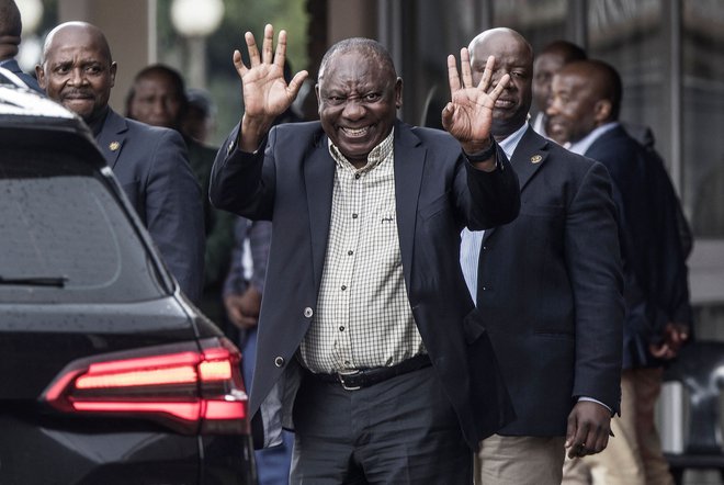 Predsednik Južne Afrike in levosredinskega Afriškega nacionalnega kongresa Cyril Ramaphosa je na oblasti od leta 2018. FOTO: Marco Longari/AFP
