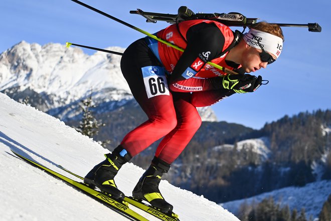 Johannes Dale (na fotografiji) med šprintersko preizkušnjo v avstrijskem Hochfilznu. FOTO: Joe Klamar/AFP
