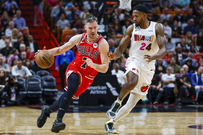 Goran&nbsp;Dragić&nbsp;je v 20 minutah pod obročema za Chicago Bulls prišel do dveh skokov in osmih točk, od tega je dal dve trojki. FOTO:&nbsp;Sam Navarro/USA Today Sports
