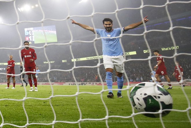 Ilkay Gündogan slavi po golu Erlinga Haalanda za 1:0. FOTO:&nbsp;Jason Cairnduff/Reuters
