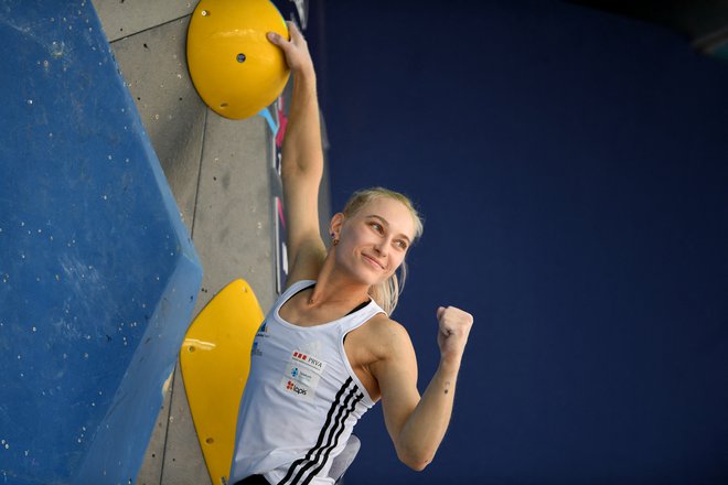 Janja Garnbret med nastopom na letošnjem svetovnem prvenstvu v Münchnu.&nbsp;FOTO: Andreas Gebert/Reuters
