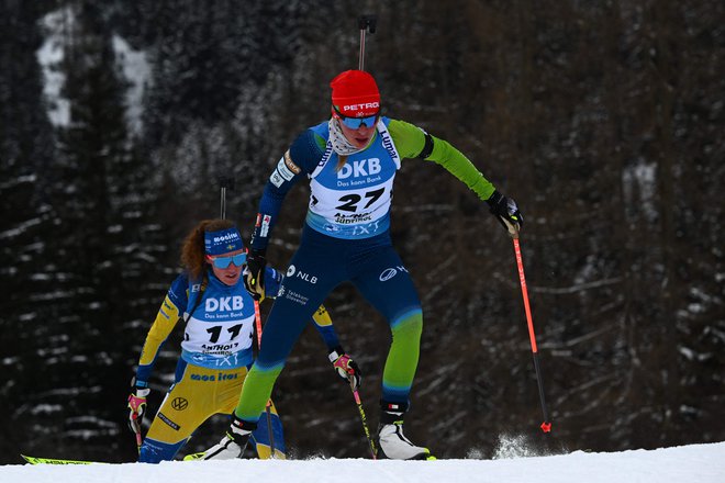 Novinka v biatlonu Anamarija Lampič se je spet izkazala z vrhunsko uvrstitvijo. FOTO: Vincenzo Pinto/AFP
