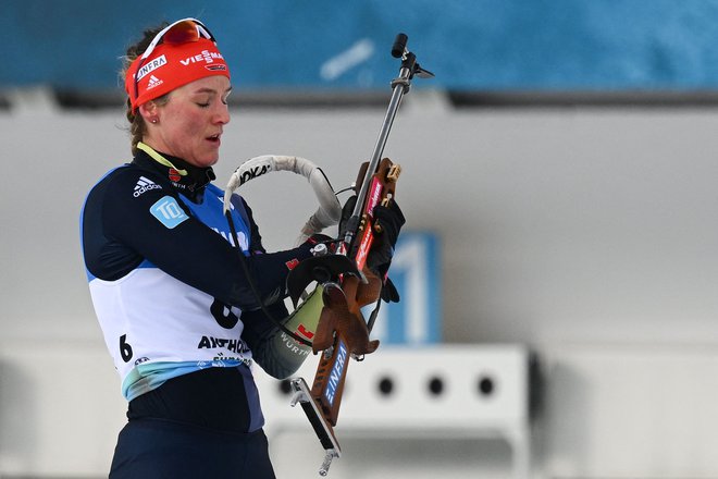 Nemška biatlonka Denise Herrmann je dobila zasledovalno tekmo na 10 km. FOTO: Vincenzo Pinto/AFP
